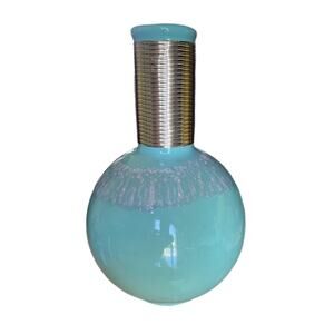 Vintage MCM Seafoam Green Drip Glaze Ceramic Decanter Vase Gold Foil Thread Neck